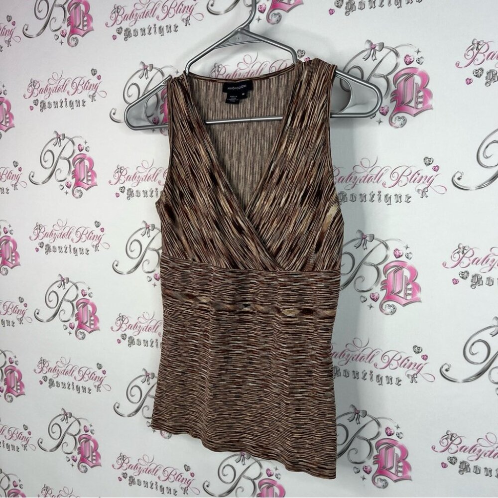 Magaschoni tank top stripes Multitone brown cream Sleeveless Tank Top - Picture 3 of 7